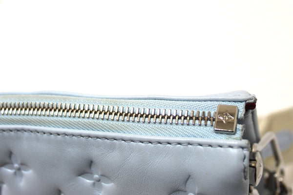 Louis Vuitton Ice Blue Lambskin Embossed Monogram Coussin PM Bag