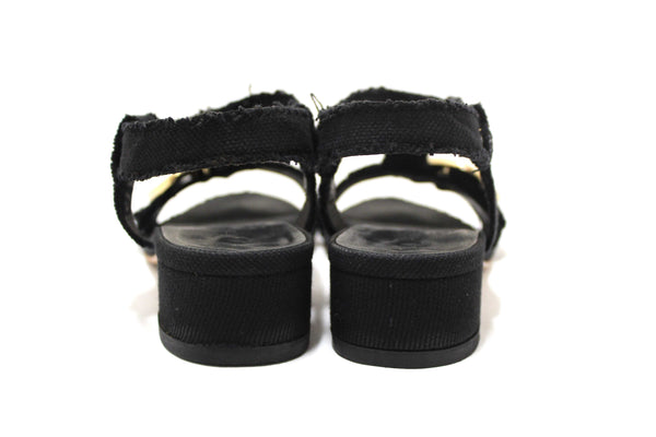 Chanel Black Interlocking CC Logo Canvas Slingback Sandals size 37