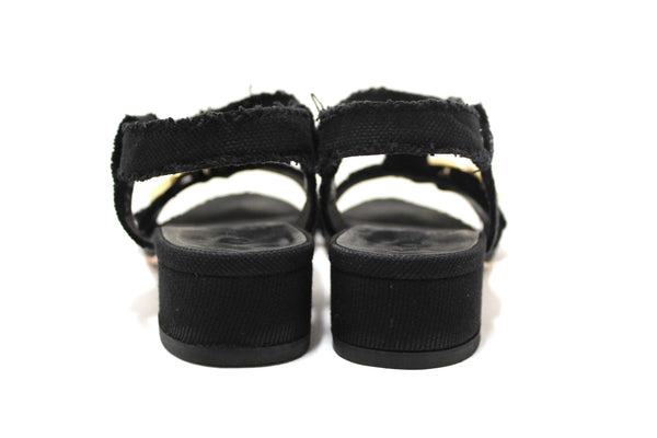 Chanel Black Interlocking CC Logo Canvas Slingback Sandals size 37