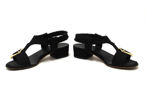 Chanel Black Interlocking CC Logo Canvas Slingback Sandals size 37