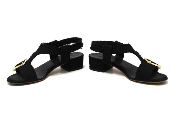 Chanel Black Interlocking CC Logo Canvas Slingback Sandals size 37