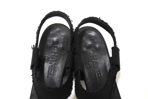 Chanel Black Interlocking CC Logo Canvas Slingback Sandals size 37