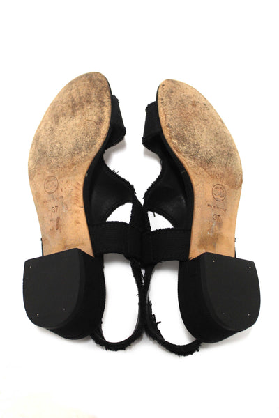 Chanel Black Interlocking CC Logo Canvas Slingback Sandals size 37
