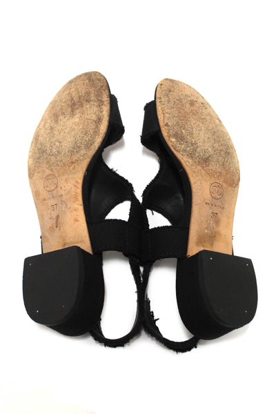 Chanel Black Interlocking CC Logo Canvas Slingback Sandals size 37