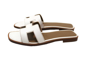 NEW  Hermes White Box Calfskin Oran Flat Sandals Size 36.5