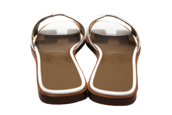 NEW  Hermes White Box Calfskin Oran Flat Sandals Size 36.5