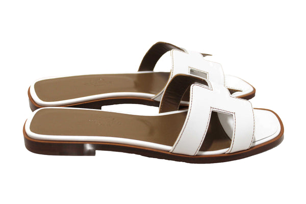 NEW  Hermes White Box Calfskin Oran Flat Sandals Size 36.5