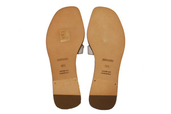NEW  Hermes White Box Calfskin Oran Flat Sandals Size 36.5