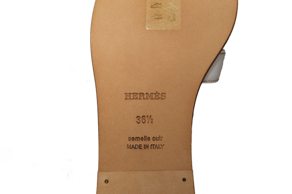 NEW  Hermes White Box Calfskin Oran Flat Sandals Size 36.5
