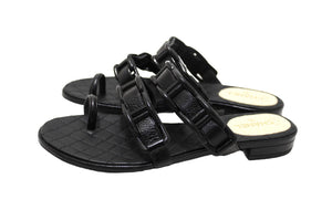 Chanel Black Leather Quilted Toe Flat Sandal Size 36