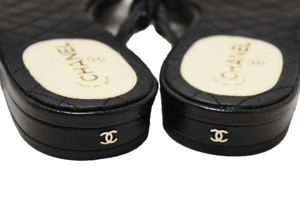 Chanel Black Leather Quilted Toe Flat Sandal Size 36