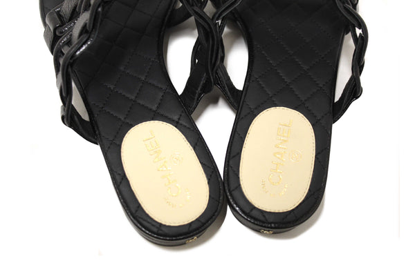 Chanel Black Leather Quilted Toe Flat Sandal Size 36