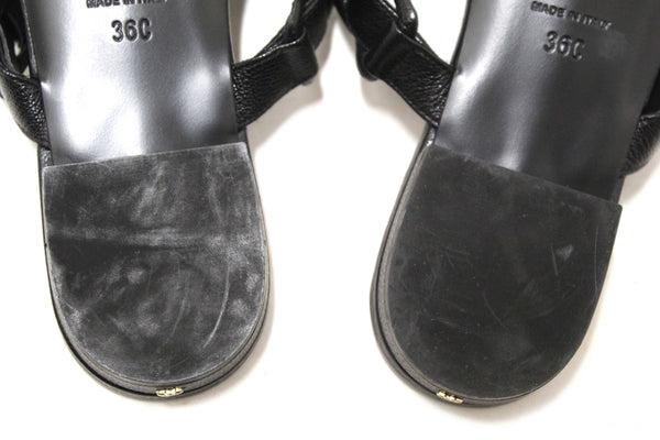 Chanel Black Leather Quilted Toe Flat Sandal Size 36