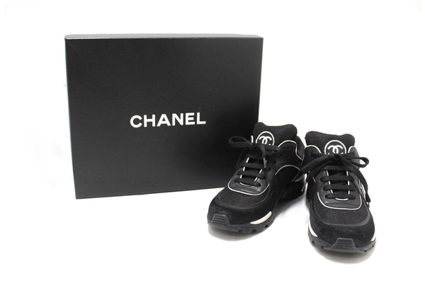 Chanel Black Suede Leather Calfskin CC Sneakers Size 36