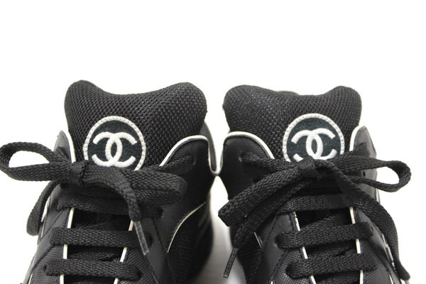Chanel Black Suede Leather Calfskin CC Sneakers Size 36