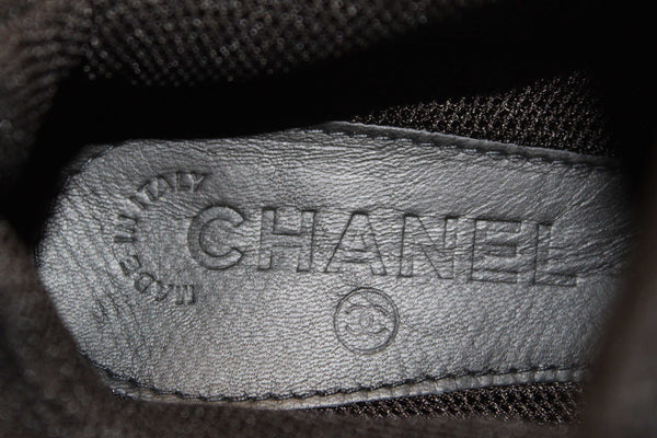 Chanel Black Suede Leather Calfskin CC Sneakers Size 36