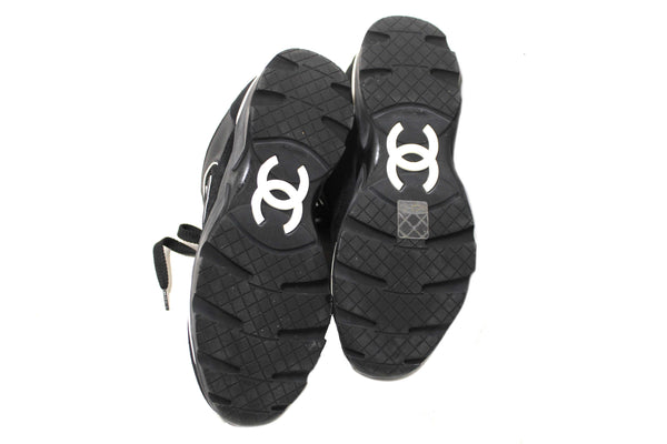 Chanel Black Suede Leather Calfskin CC Sneakers Size 36
