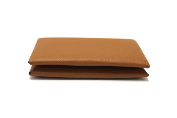 NEW  Hermes Brown Epsom Verso Calvi Card Holder Case