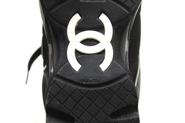 Chanel Black Suede Leather Calfskin CC Sneakers Size 36