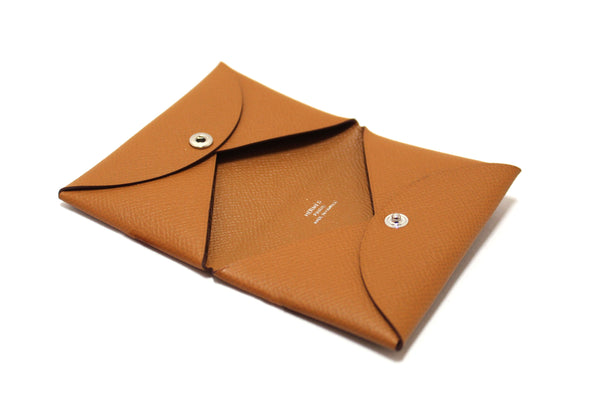 NEW  Hermes Brown Epsom Verso Calvi Card Holder Case