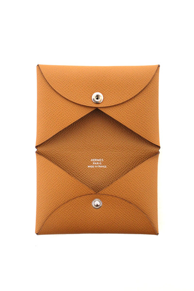 NEW  Hermes Brown Epsom Verso Calvi Card Holder Case