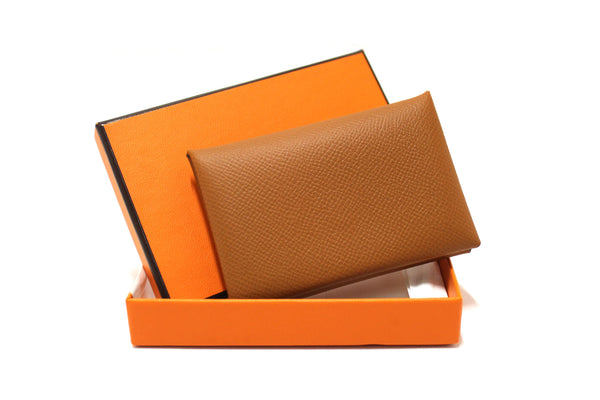 NEW  Hermes Brown Epsom Verso Calvi Card Holder Case