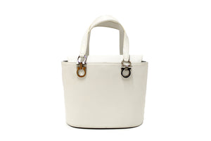 Authentic Salvatore Ferragamo Vintage White Cowhide Leather Bucket bag