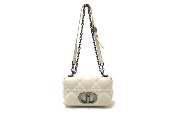Christian Dior White Lambskin Leather Small Caro Shoulder Crossbody Bag