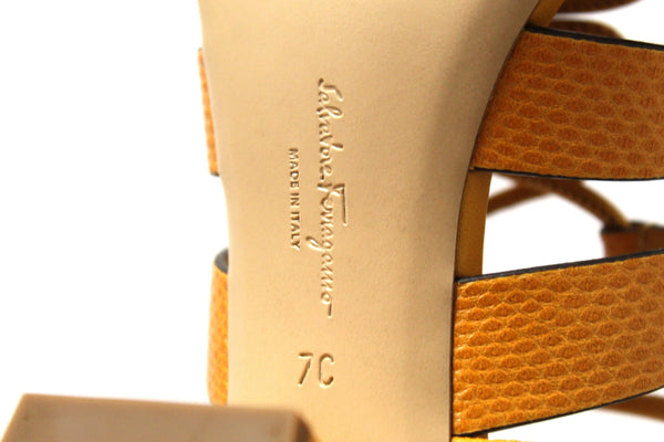 Salvatore Ferragamo Golden Reptile Sirmio 55 Sandals Size 7C
