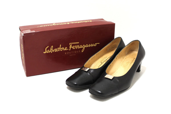 Salvatore Ferragamo Black Leather Ramila 5cm Pumps Shoes Size 7.5D
