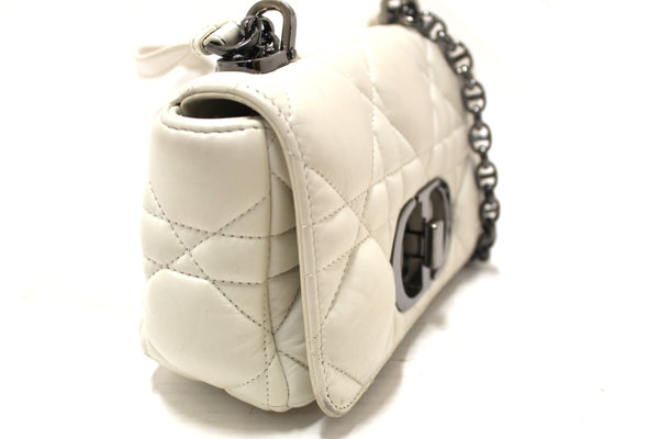 Christian Dior White Lambskin Leather Small Caro Shoulder Crossbody Bag
