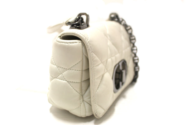 Christian Dior White Lambskin Leather Small Caro Shoulder Crossbody Bag