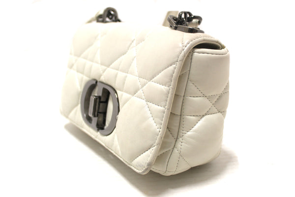Christian Dior White Lambskin Leather Small Caro Shoulder Crossbody Bag