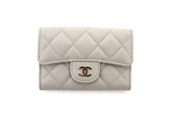 Chanel Grey Caviar Quilted Leather CC Flap Card Holder