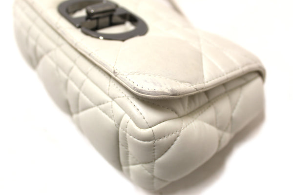 Christian Dior White Lambskin Leather Small Caro Shoulder Crossbody Bag