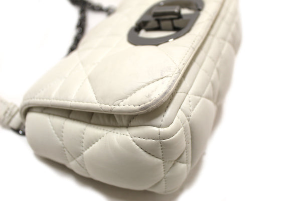 Christian Dior White Lambskin Leather Small Caro Shoulder Crossbody Bag