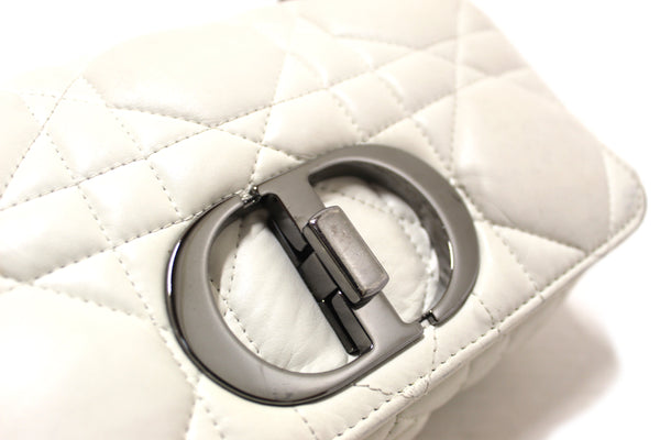 Christian Dior White Lambskin Leather Small Caro Shoulder Crossbody Bag