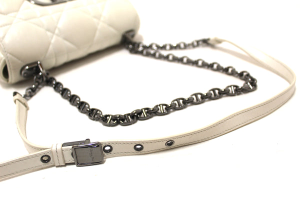 Christian Dior White Lambskin Leather Small Caro Shoulder Crossbody Bag
