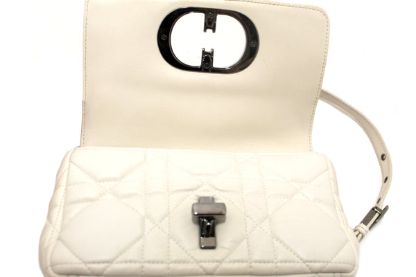 Christian Dior White Lambskin Leather Small Caro Shoulder Crossbody Bag