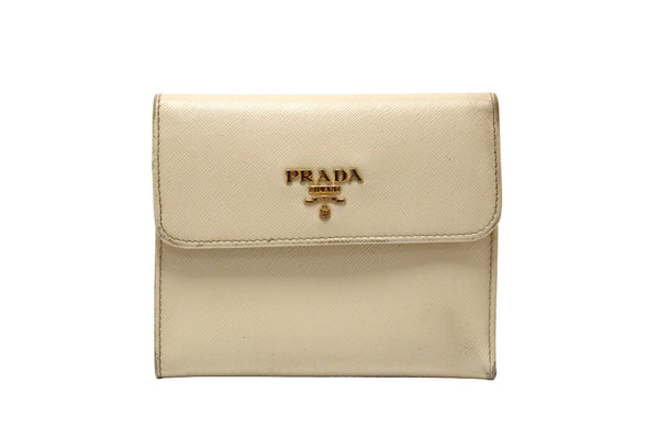 Prada White Saffiano Leather Bifold Medium Wallet