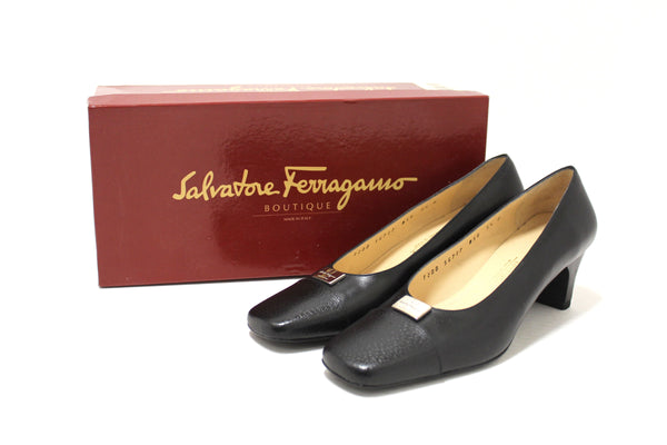 Salvatore Ferragamo Black Leather Ramila 5cm Pumps Shoes Size 5.5D