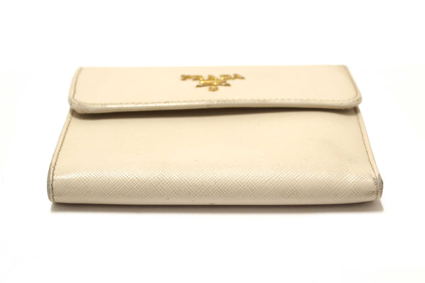 Prada White Saffiano Leather Bifold Medium Wallet