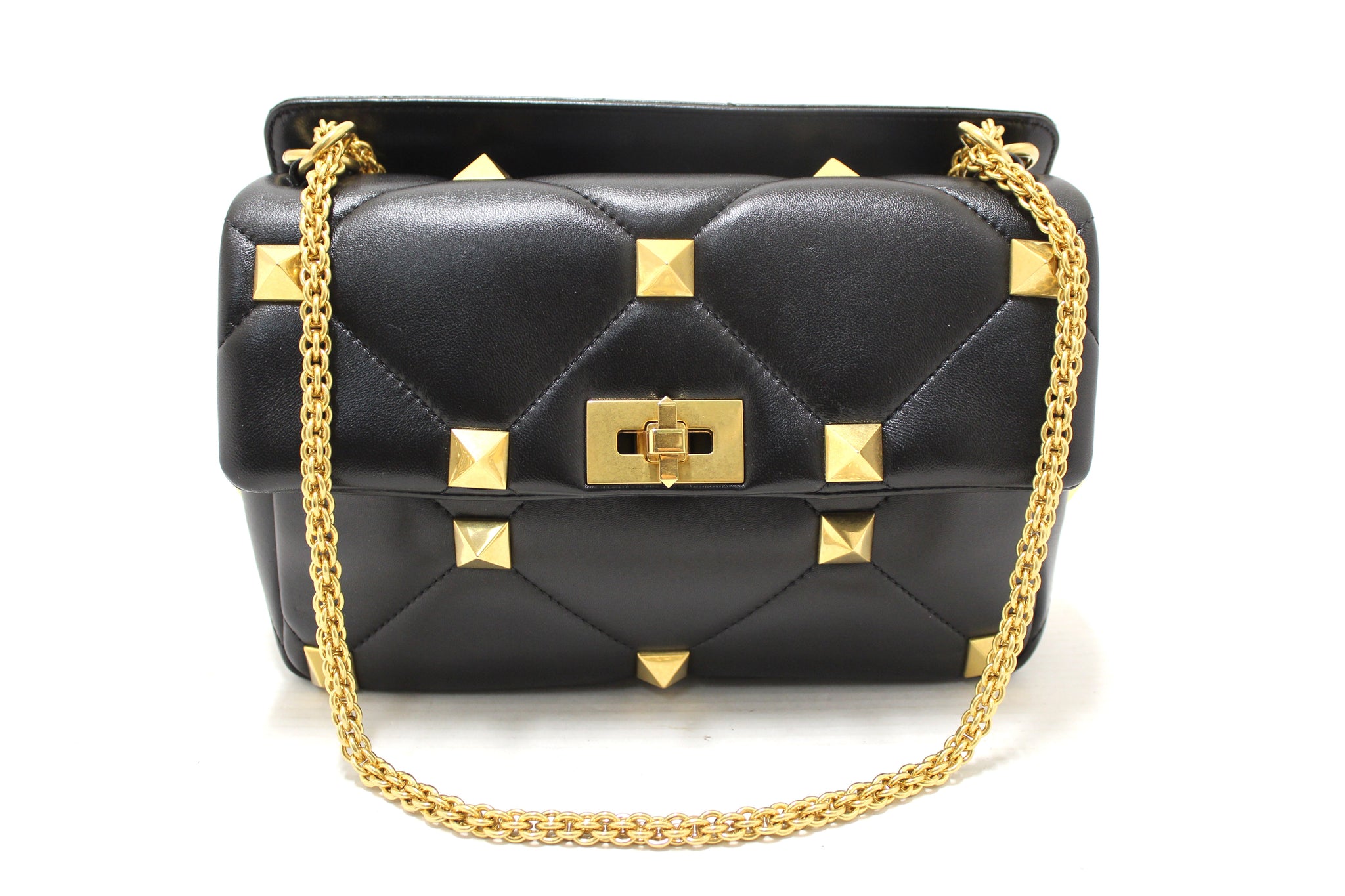 NEW Valentino Garavani Large Roman Stud Black Nappa Leather Shoulder Bag