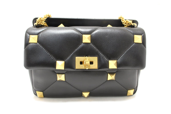 NEW Valentino Garavani Large Roman Stud Black Nappa Leather Shoulder Bag