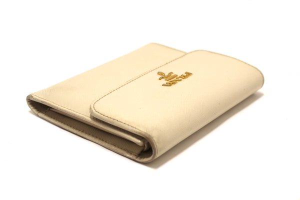 Prada White Saffiano Leather Bifold Medium Wallet
