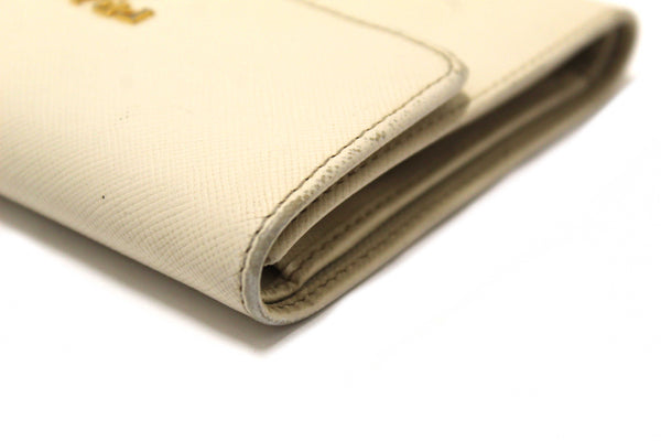 Prada White Saffiano Leather Bifold Medium Wallet