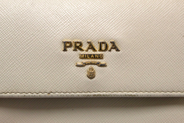 Prada White Saffiano Leather Bifold Medium Wallet