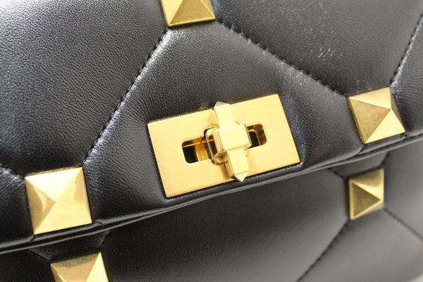 NEW Valentino Garavani Large Roman Stud Black Nappa Leather Shoulder Bag