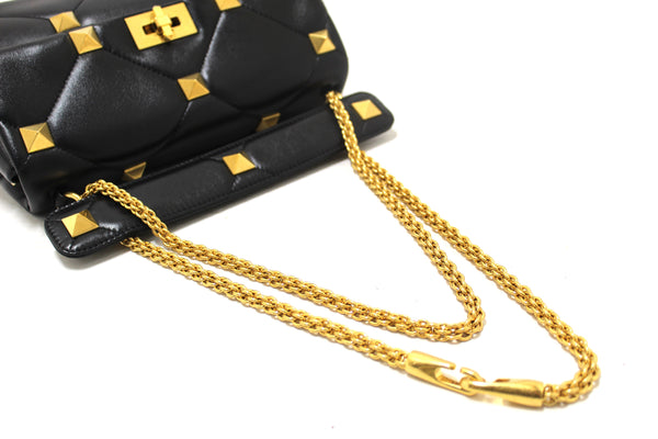 NEW Valentino Garavani Large Roman Stud Black Nappa Leather Shoulder Bag