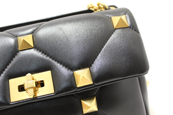 NEW Valentino Garavani Large Roman Stud Black Nappa Leather Shoulder Bag